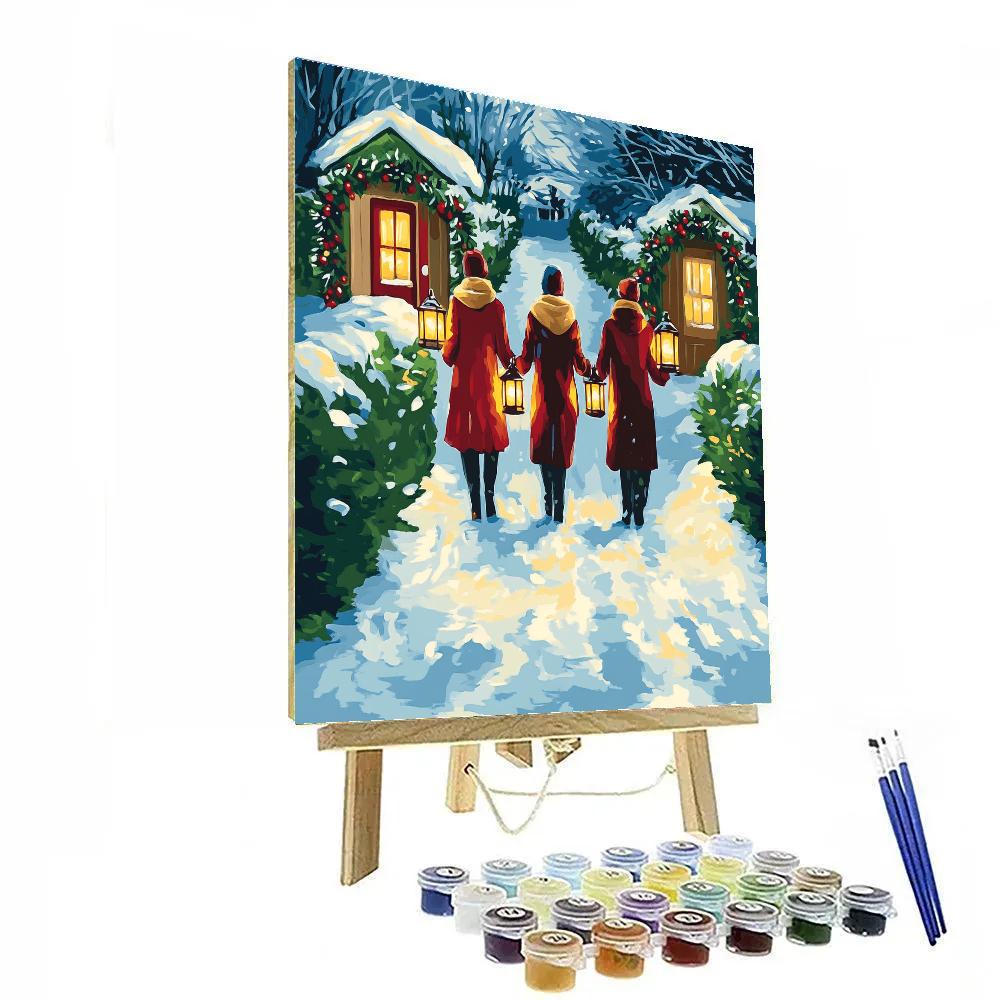 Snowy Lantern Walk Home paint by color