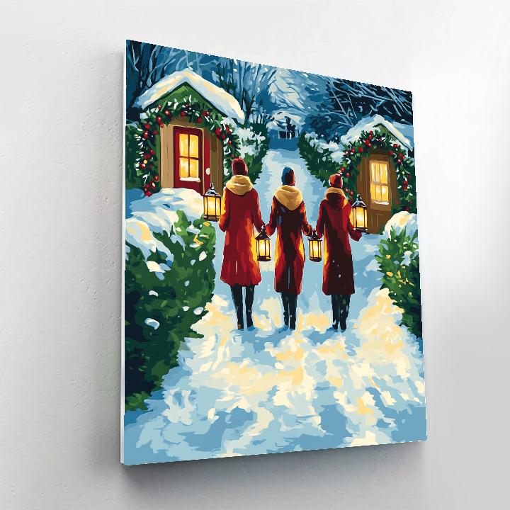 Snowy Lantern Walk Home paint by color