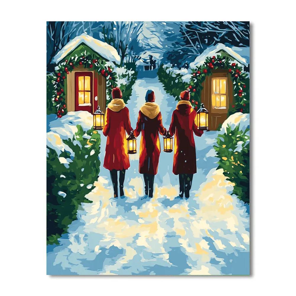 Snowy Lantern Walk Home paint by color