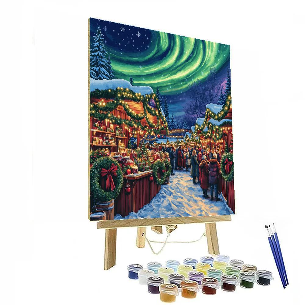 Christmas Market Under Aurora paint by color