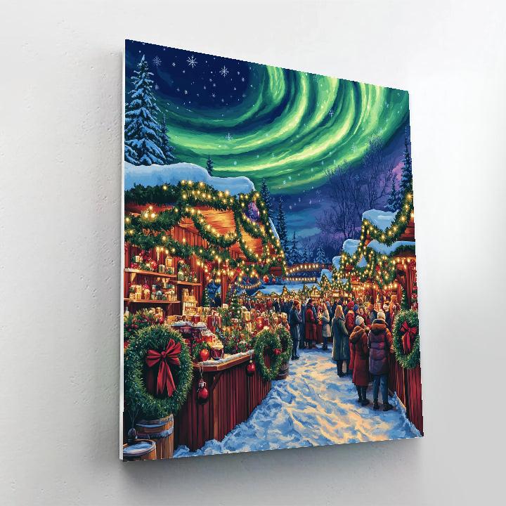 Christmas Market Under Aurora paint by color