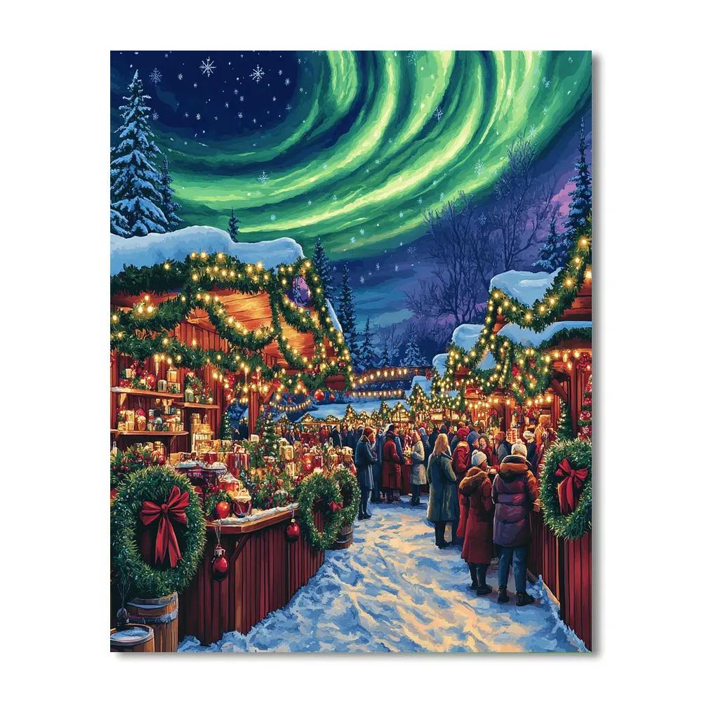 Christmas Market Under Aurora paint by color