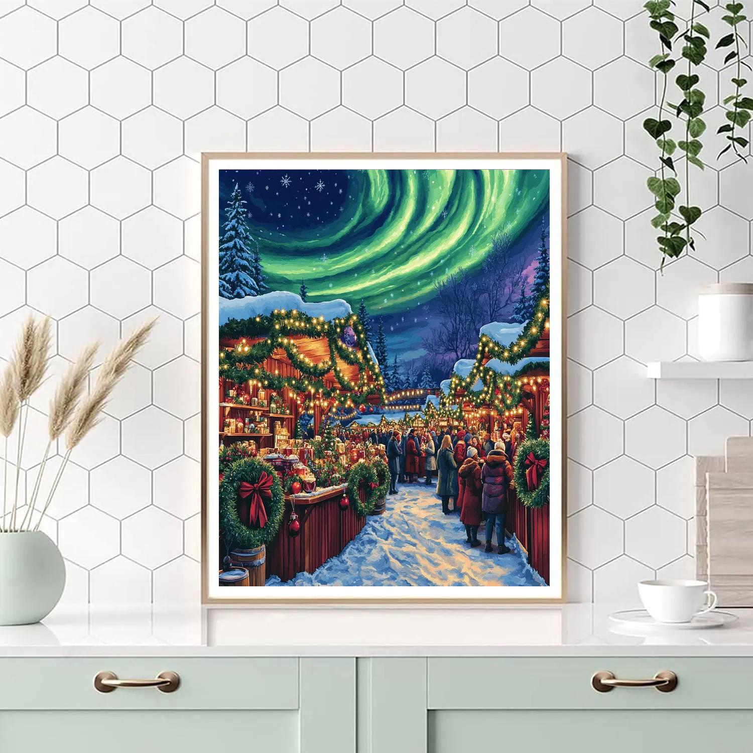 Christmas Market Under Aurora paint by color