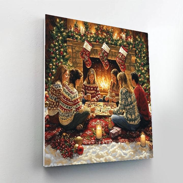 Fireside Christmas Game Night painting number kit