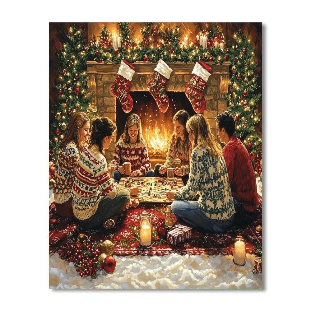 Fireside Christmas Game Night painting number kit