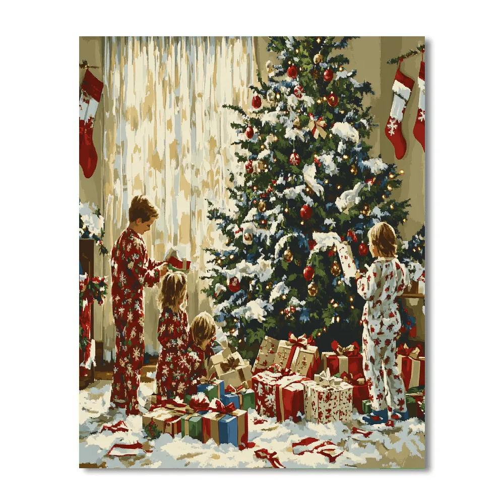 Christmas Morning Unwrapping Joy Number painting
