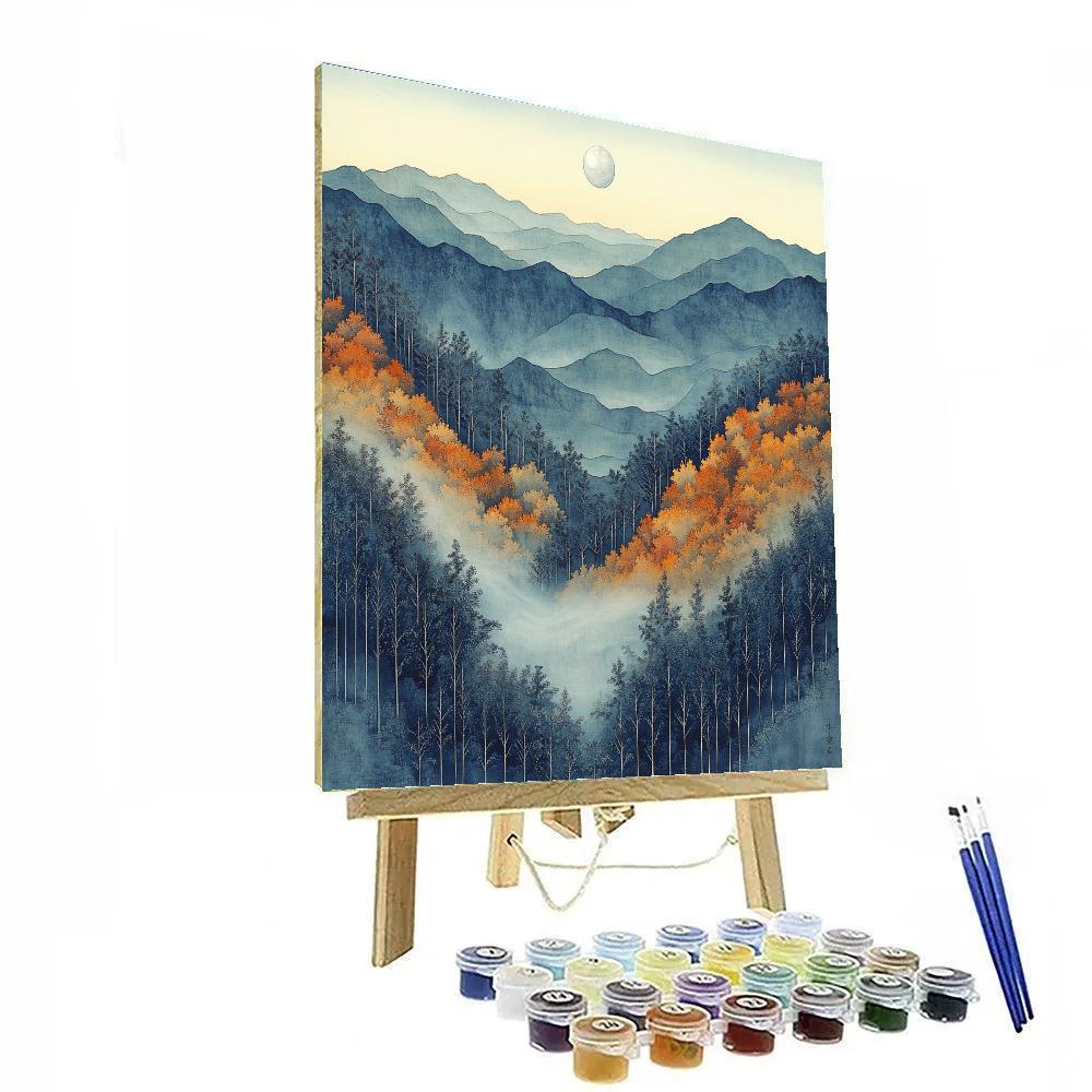 Hiroshige Inspired Moonlit Mist Over Autumn Ravine DIY paint by numbers