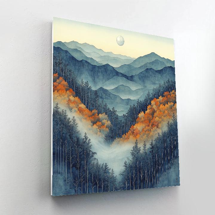 Hiroshige Inspired Moonlit Mist Over Autumn Ravine DIY paint by numbers
