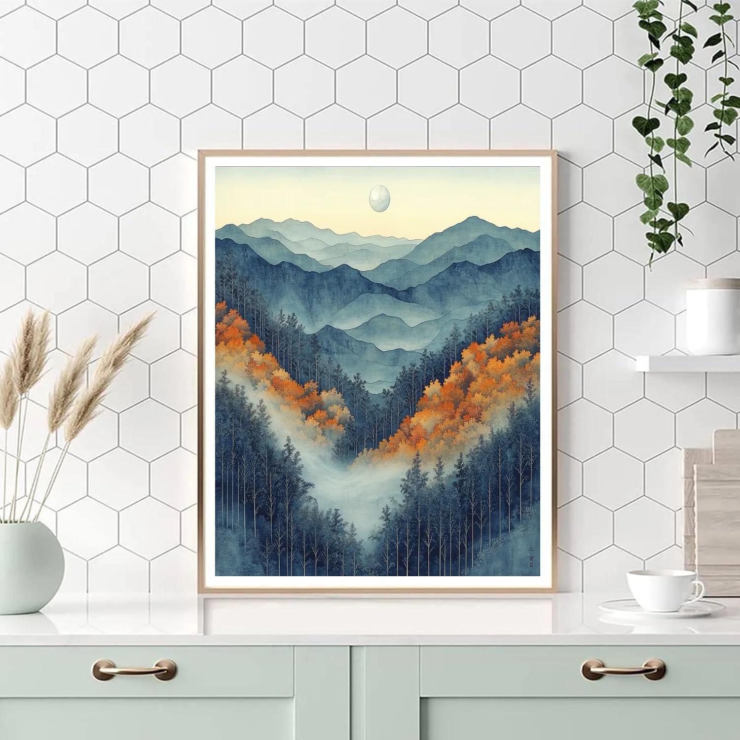 Hiroshige Inspired Moonlit Mist Over Autumn Ravine DIY paint by numbers