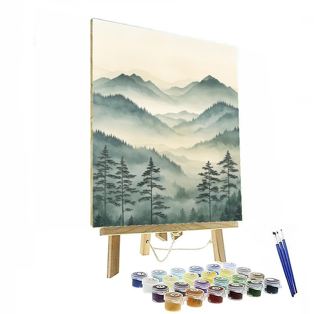 Zhao Mengfu Inspired Whispering Mist Between Twin Peaks painting number kit