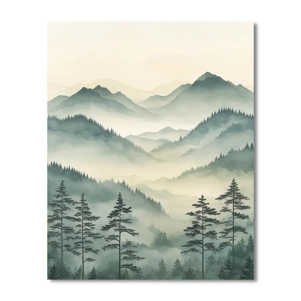 Zhao Mengfu Inspired Whispering Mist Between Twin Peaks painting number kit