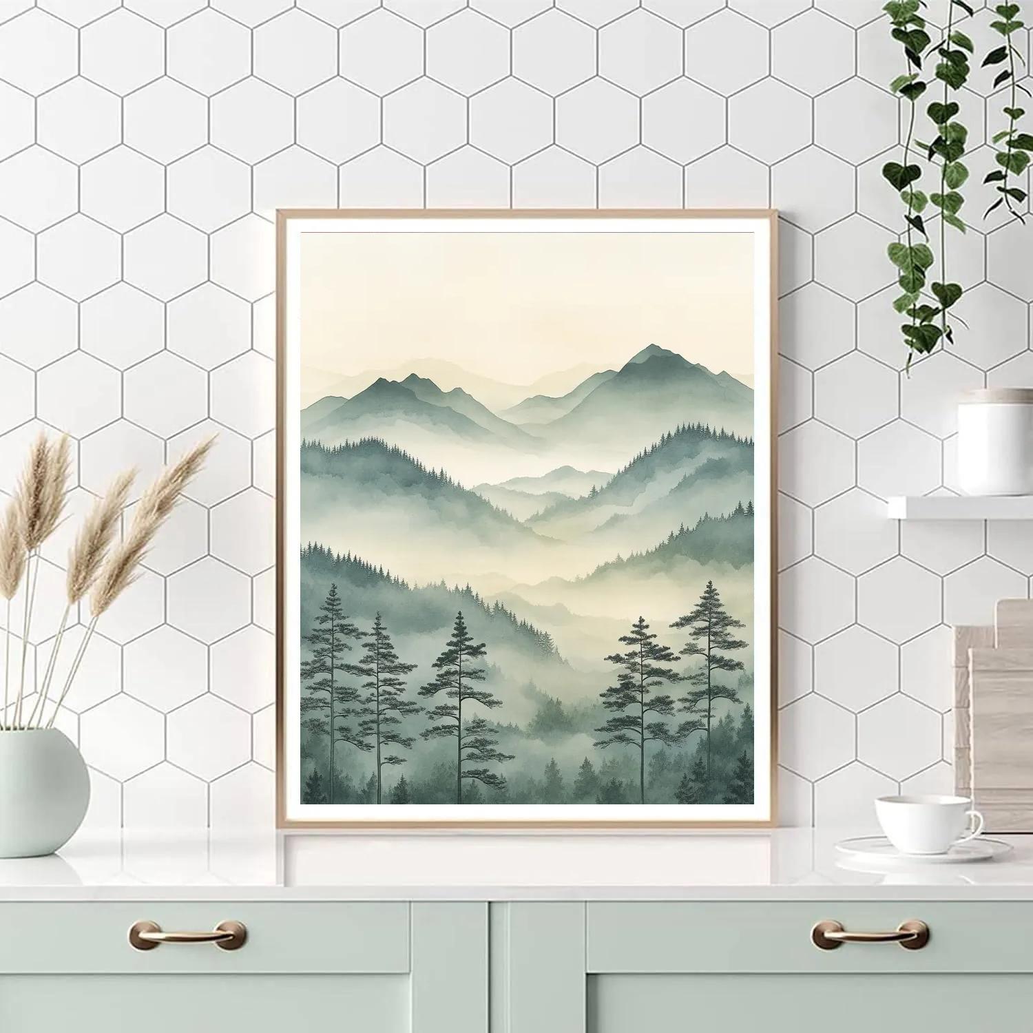 Zhao Mengfu Inspired Whispering Mist Between Twin Peaks painting number kit
