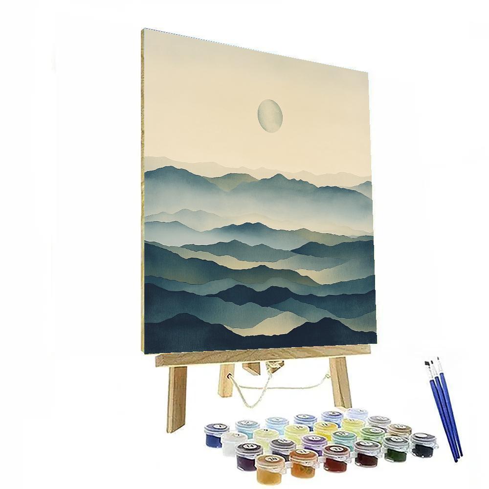 Zhao Mengfu Inspired Moonlit Ink Dream Over Distant Ridges paint by number