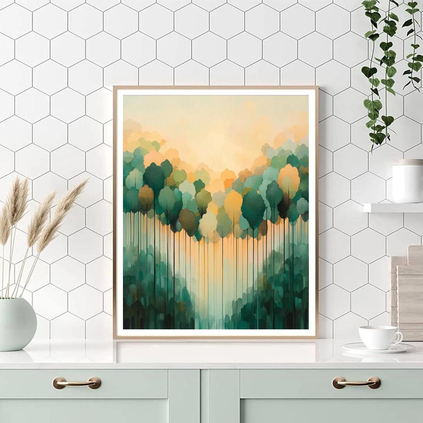 Georges Seurat Inspired Fractal Forest Dawn paint by numbers