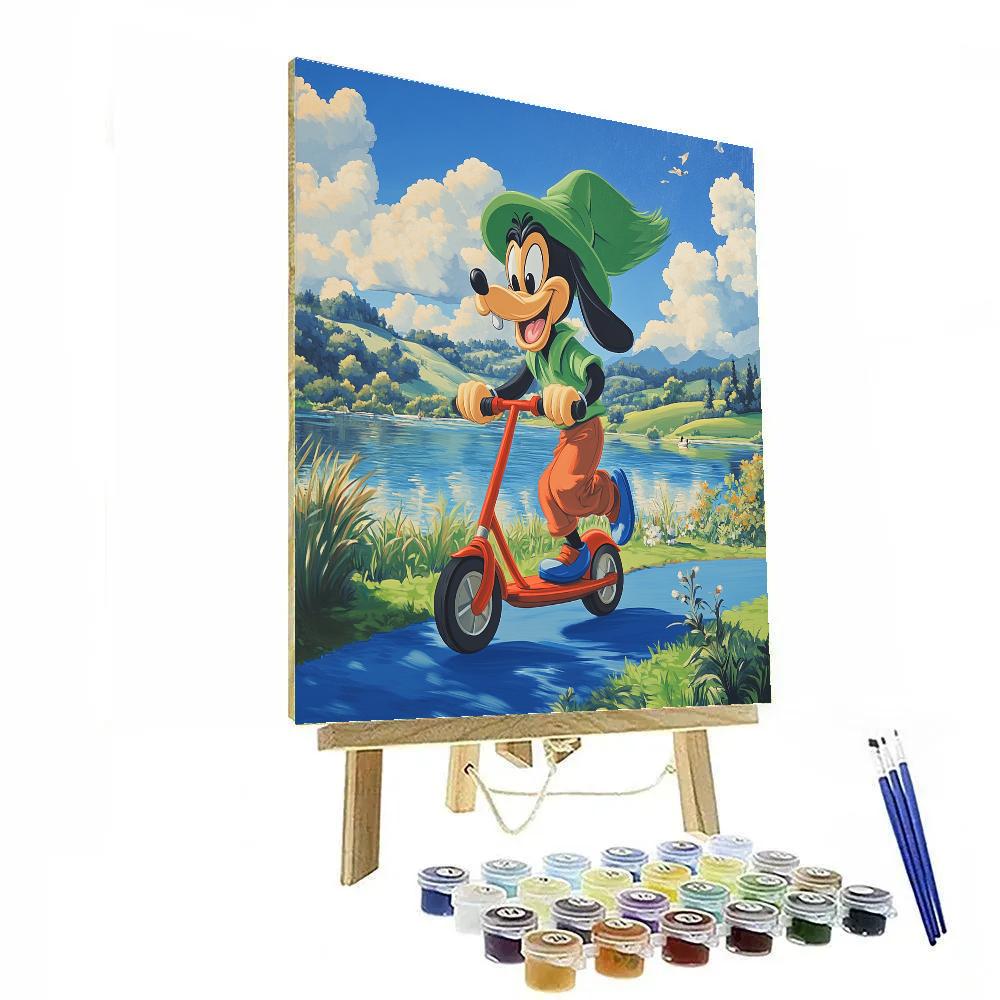 Goofy Lakeside Scooter Ride Disney Inspired Number painting