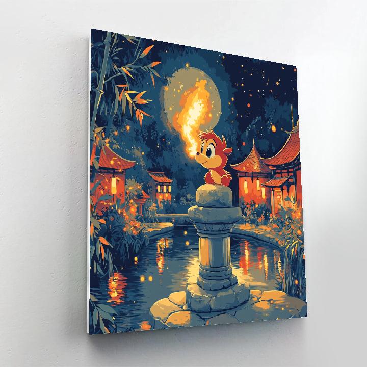 Mushu Temple Garden Fire Glow Disney Inspired DIY paint by numbers