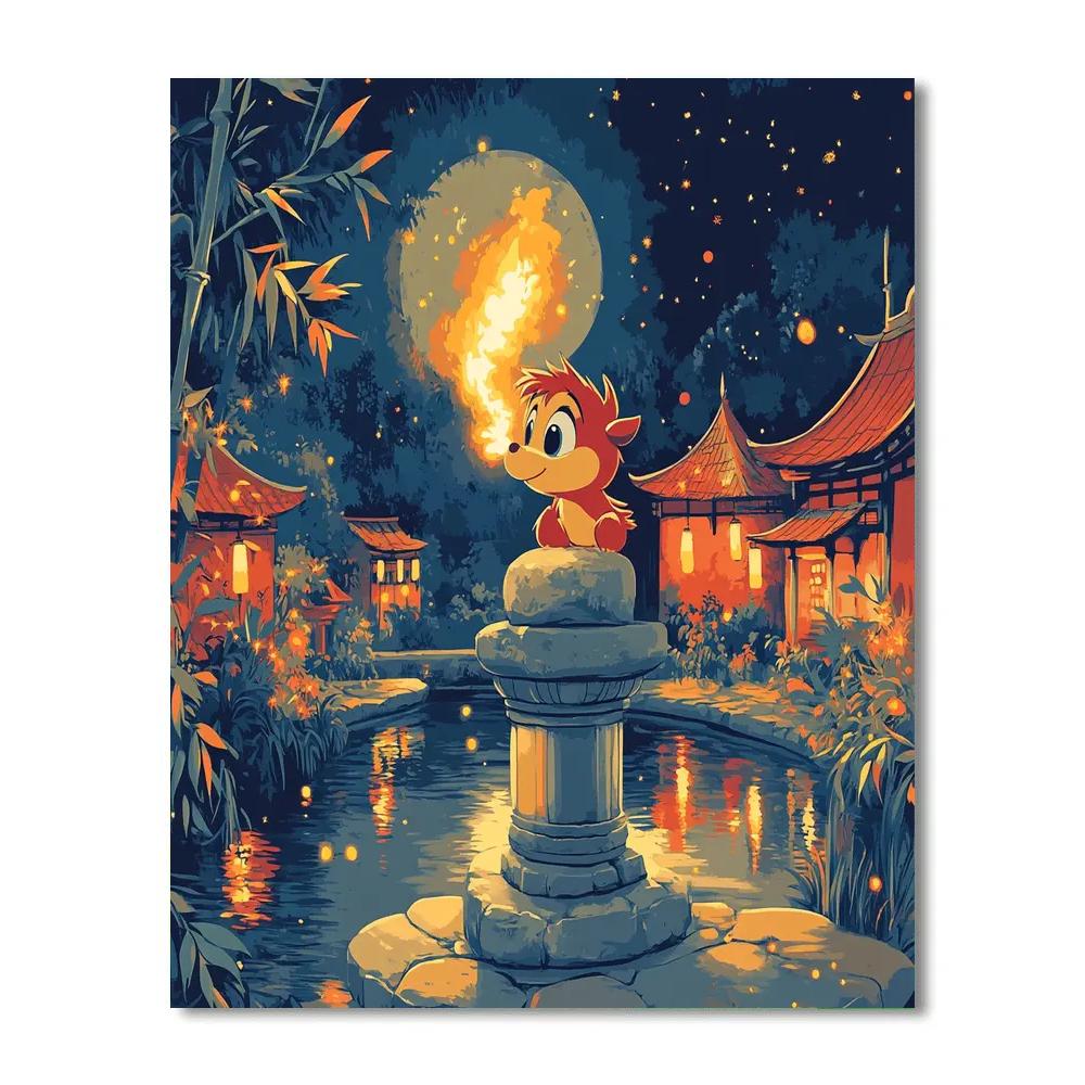 Mushu Temple Garden Fire Glow Disney Inspired DIY paint by numbers