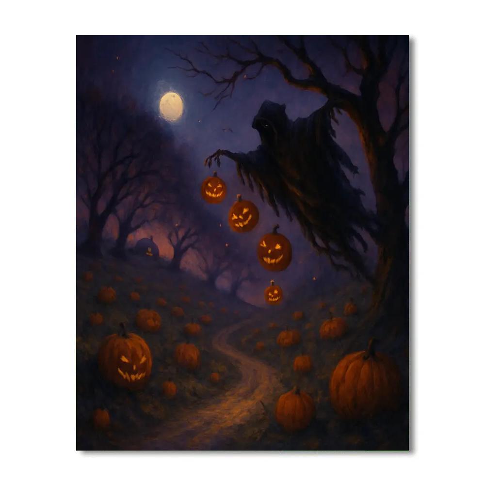 Midnight Orchard Of Wandering Lanterns Number painting