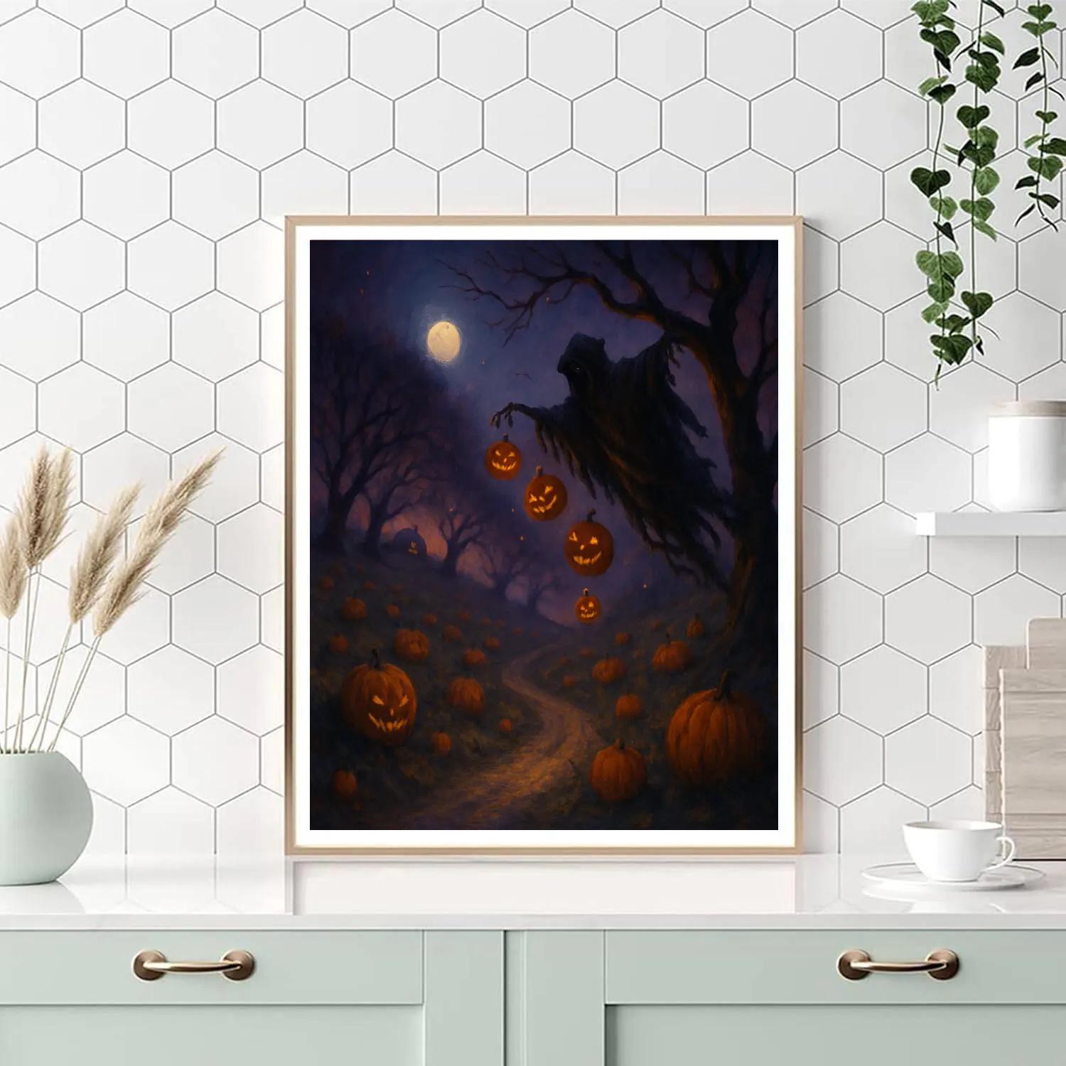 Midnight Orchard Of Wandering Lanterns Number painting