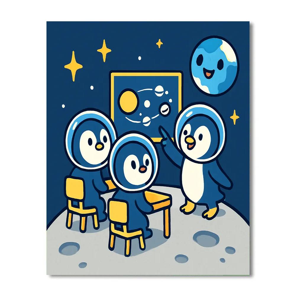 Space School For Curious Penguins paint by number