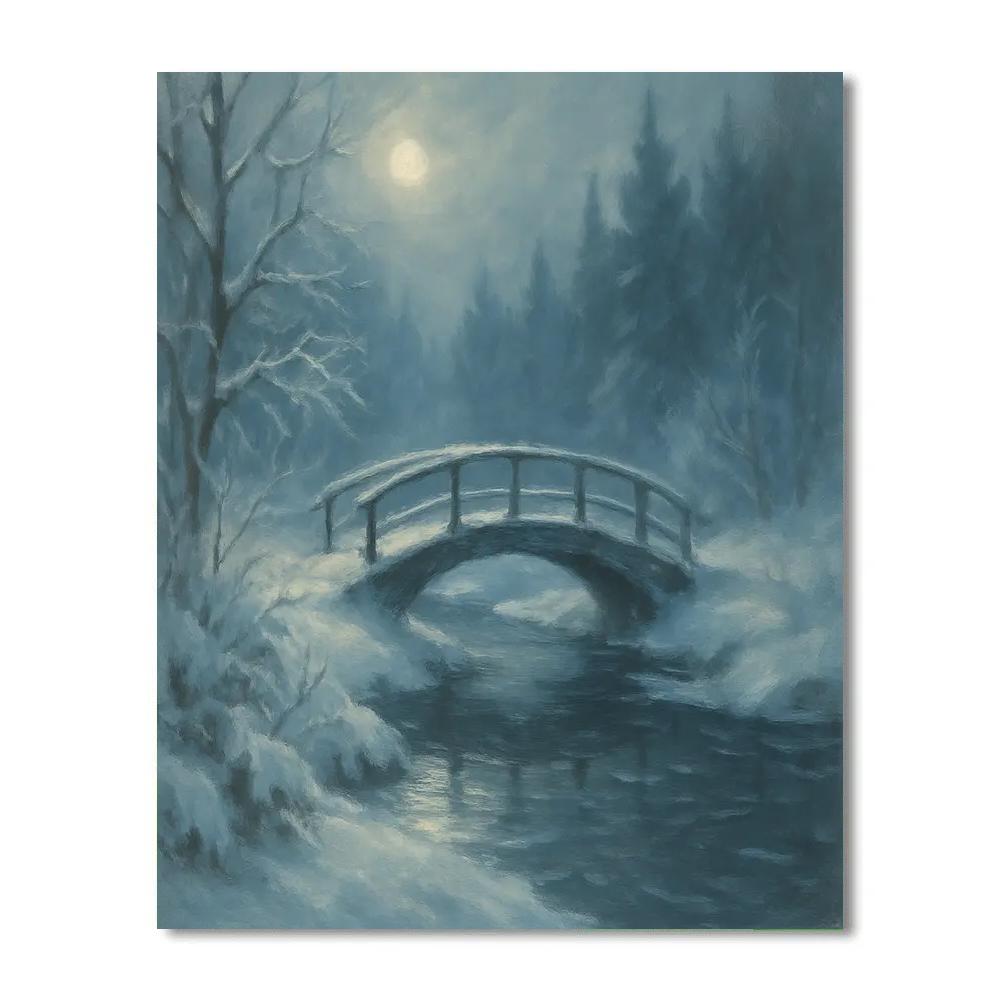 Moonlit Footbridge Over The Silent Creek paint by number
