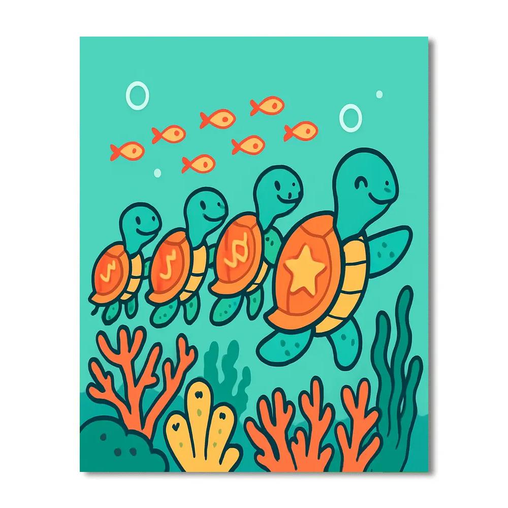 Coral Reef Parade Of Dancing Turtles paint by number