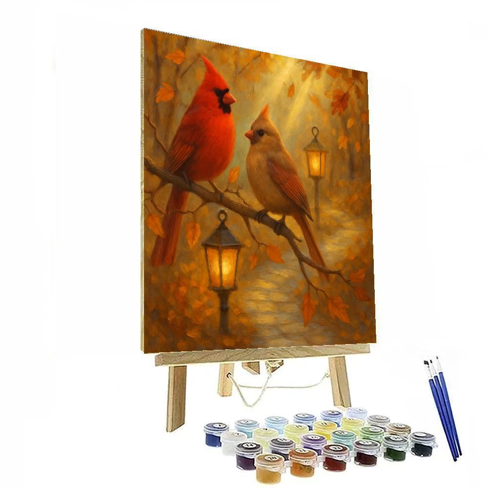 Autumn Cardinals By The Lantern Path Number painting