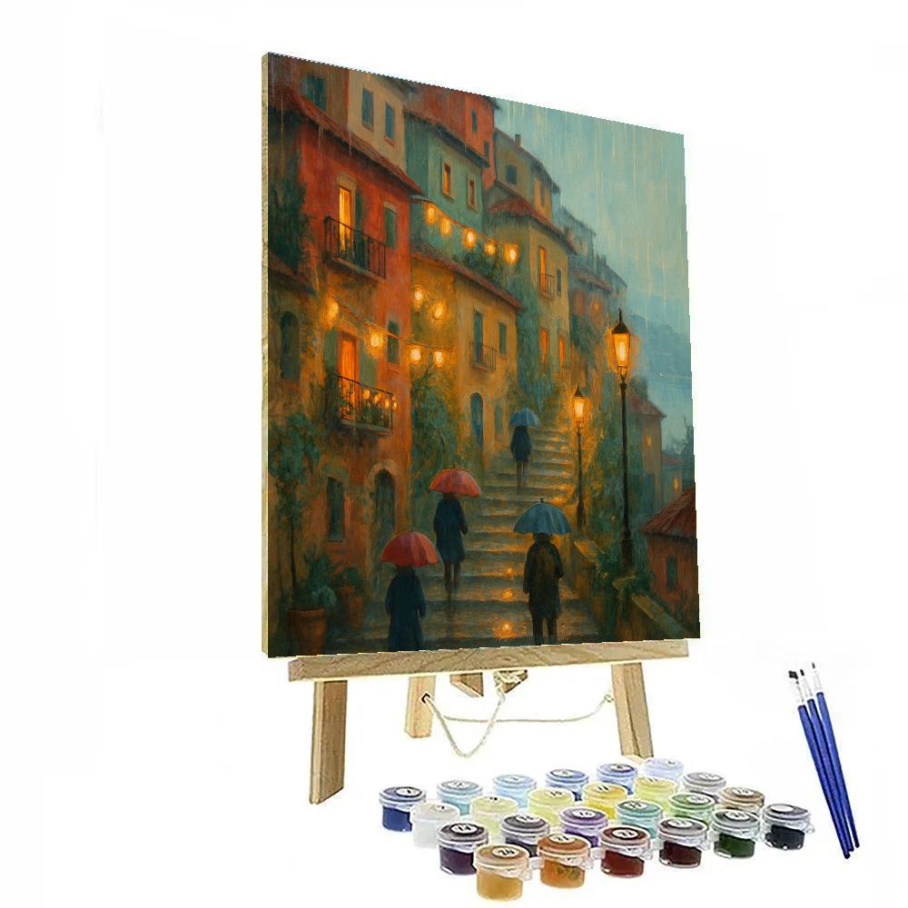 Lantern Rain Over Hilltown paint by color
