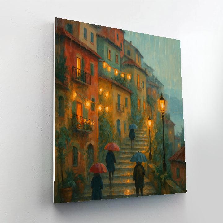 Lantern Rain Over Hilltown paint by color