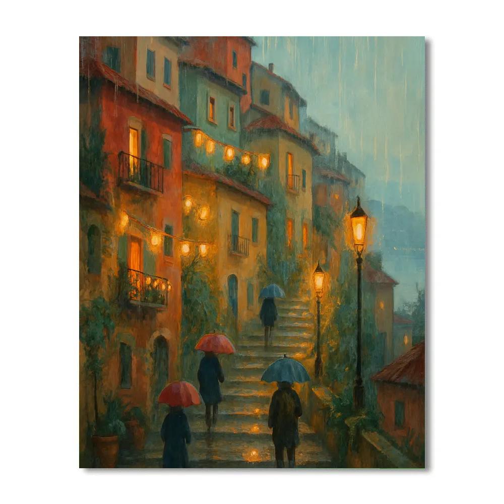 Lantern Rain Over Hilltown paint by color