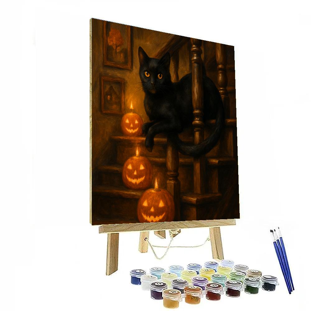 Black Cat Guardian Of The Candlelit Stair Numbered painting kits
