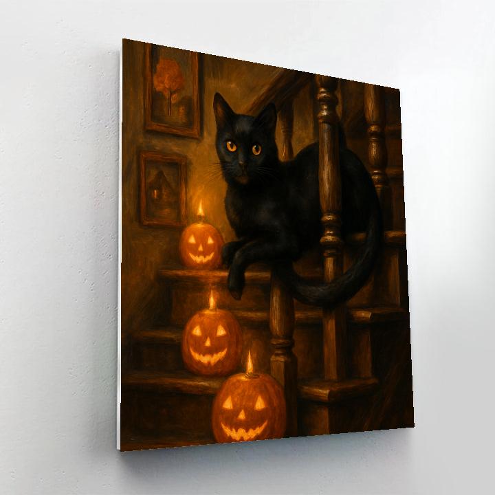 Black Cat Guardian Of The Candlelit Stair Numbered painting kits
