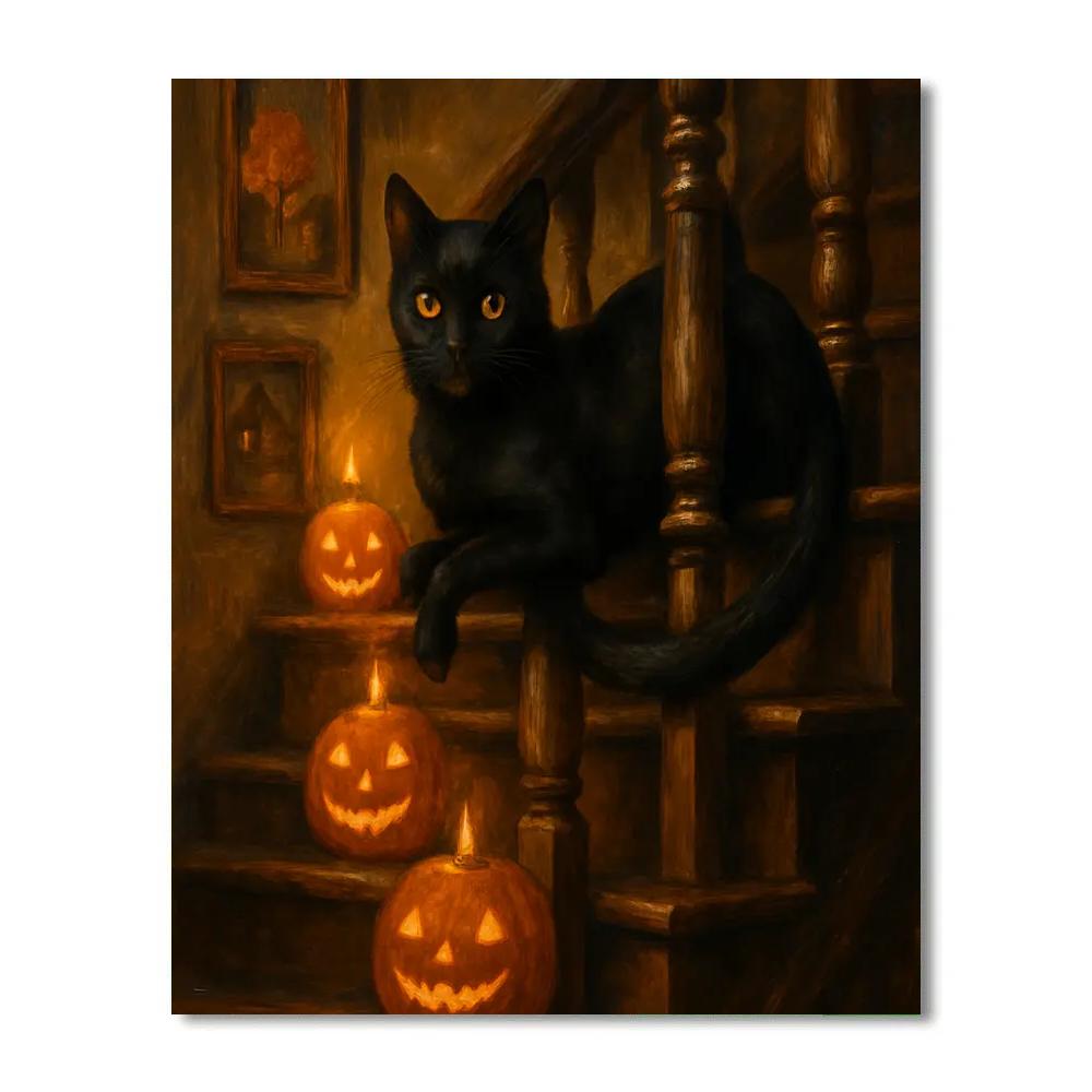 Black Cat Guardian Of The Candlelit Stair Numbered painting kits