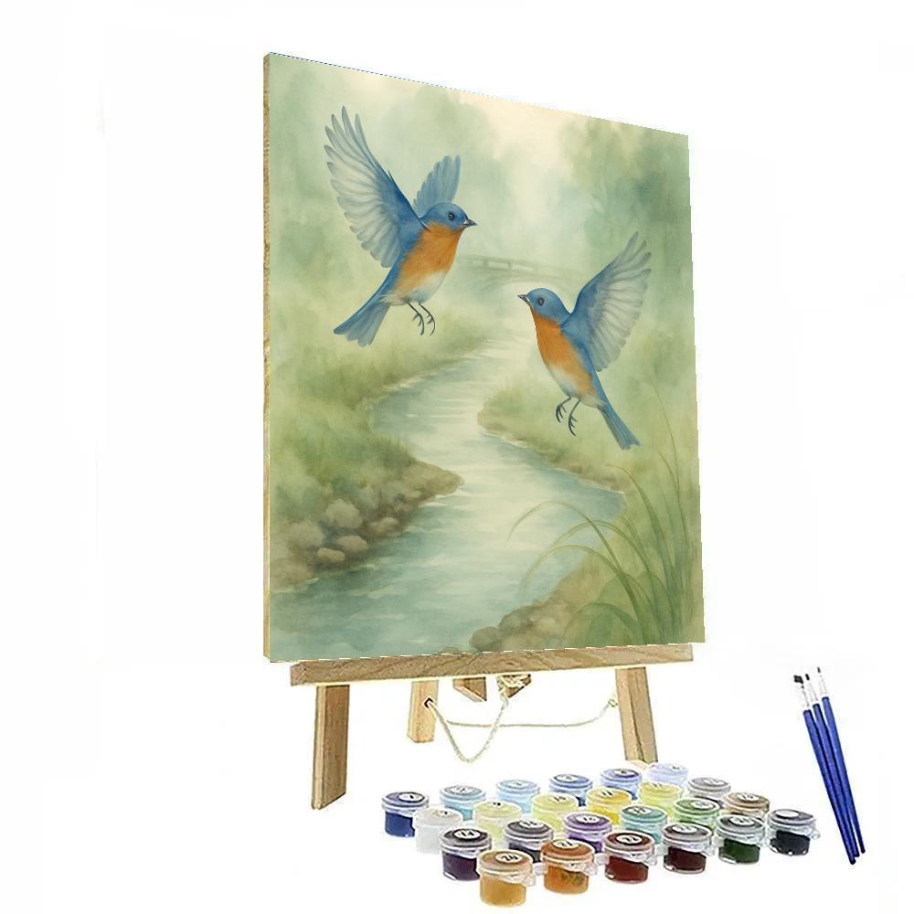 Bluebirds Over The Misty Creek Paint by numbers art
