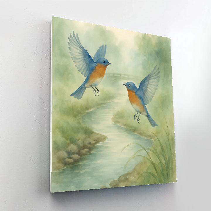 Bluebirds Over The Misty Creek Paint by numbers art