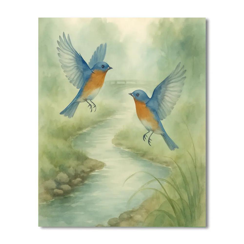 Bluebirds Over The Misty Creek Paint by numbers art