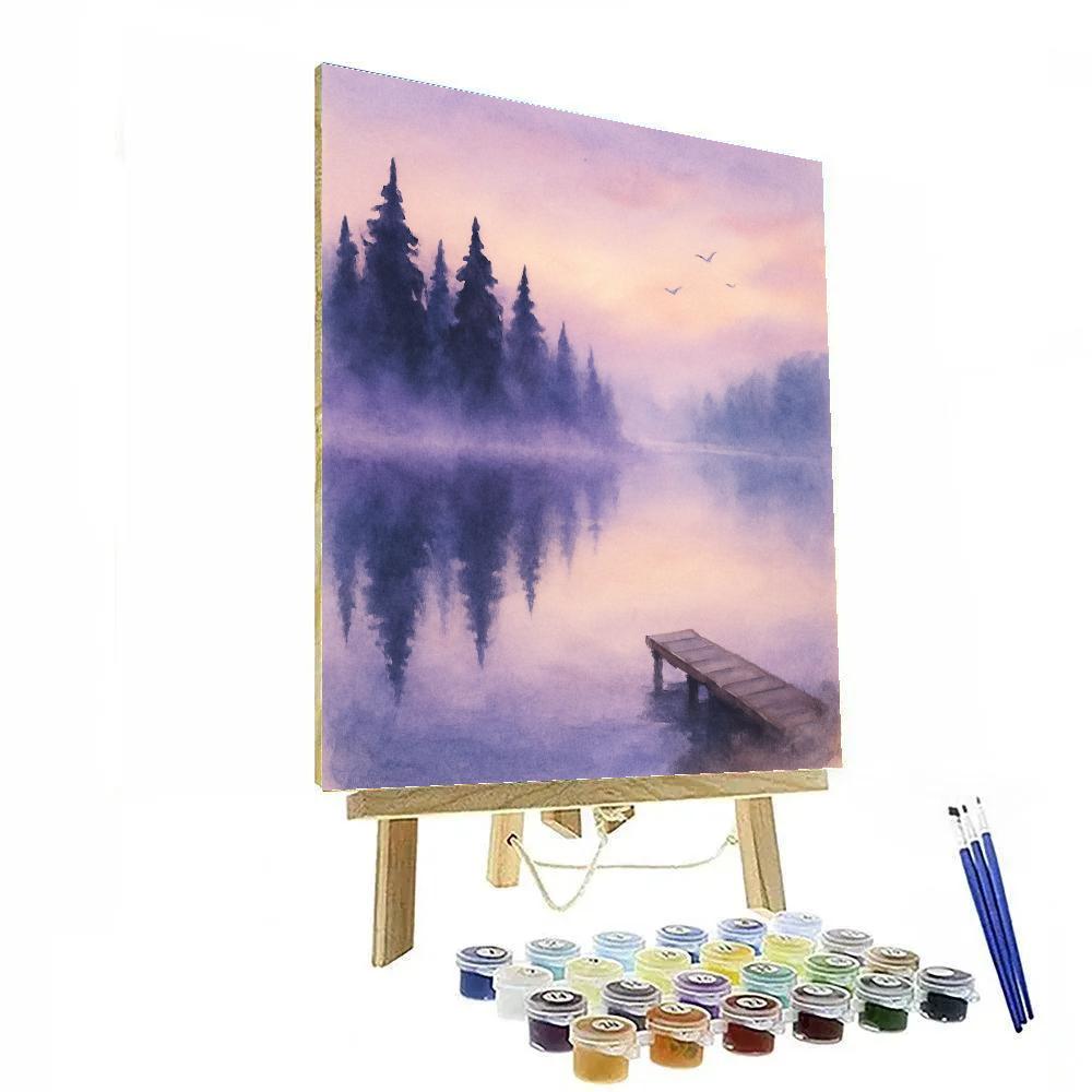 Lavender Dawn Mist Over Quiet Pines paint by color