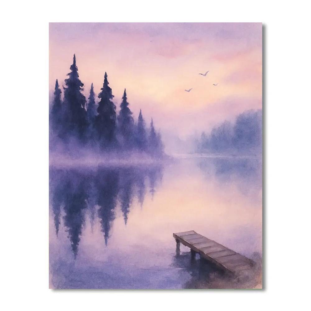 Lavender Dawn Mist Over Quiet Pines paint by color