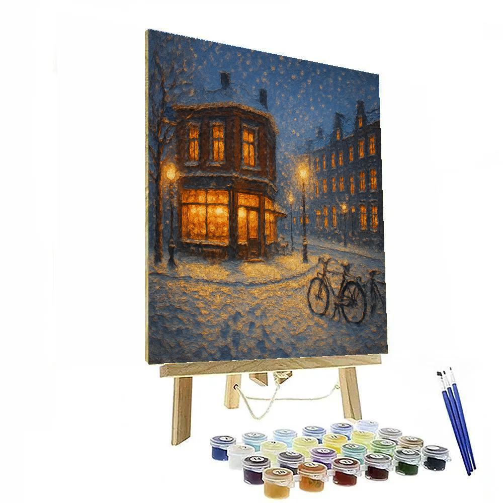 Snowlit Corner Cafe View Paint by numbers kits