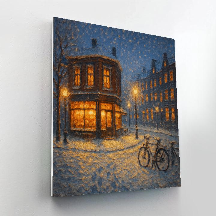 Snowlit Corner Cafe View Paint by numbers kits