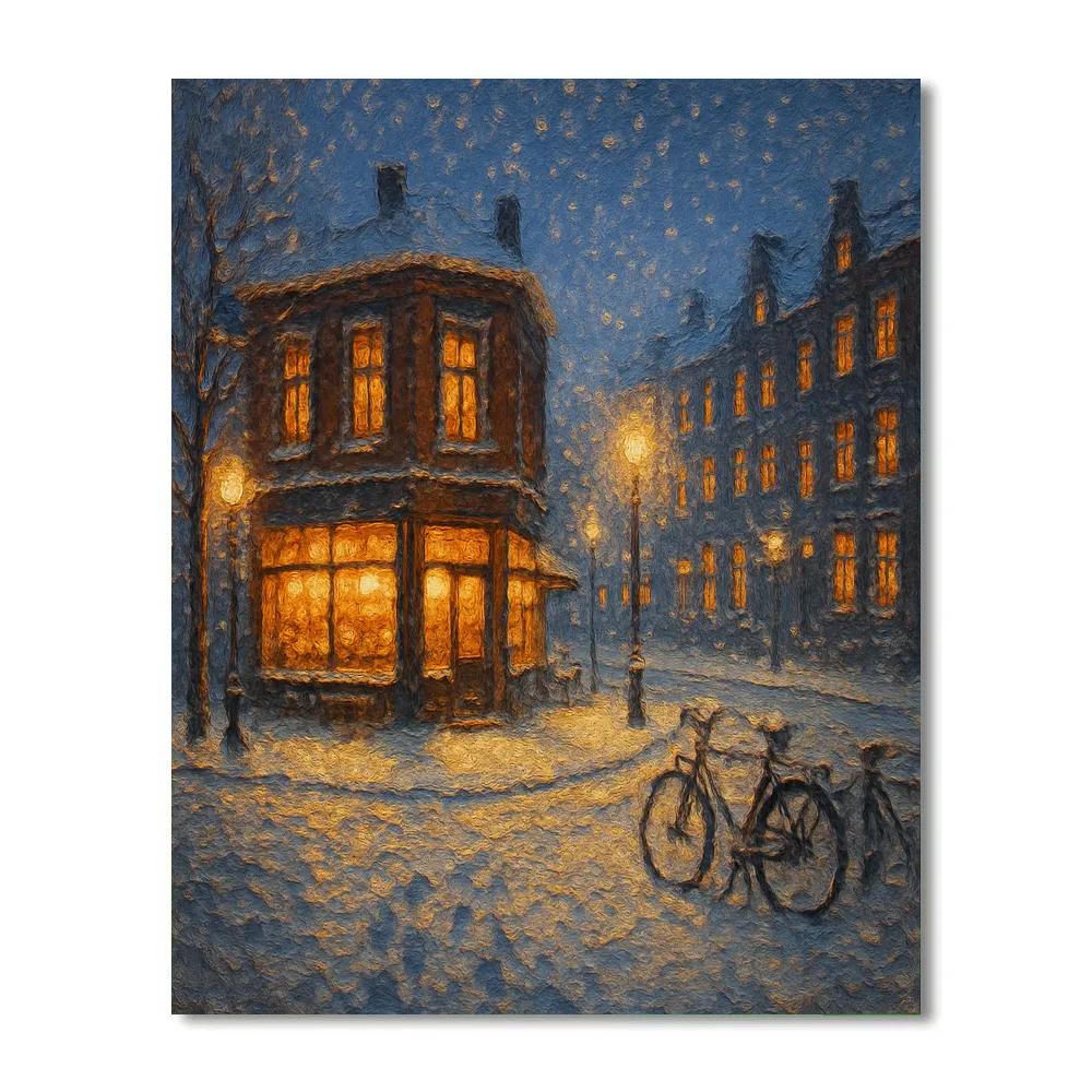 Snowlit Corner Cafe View Paint by numbers kits