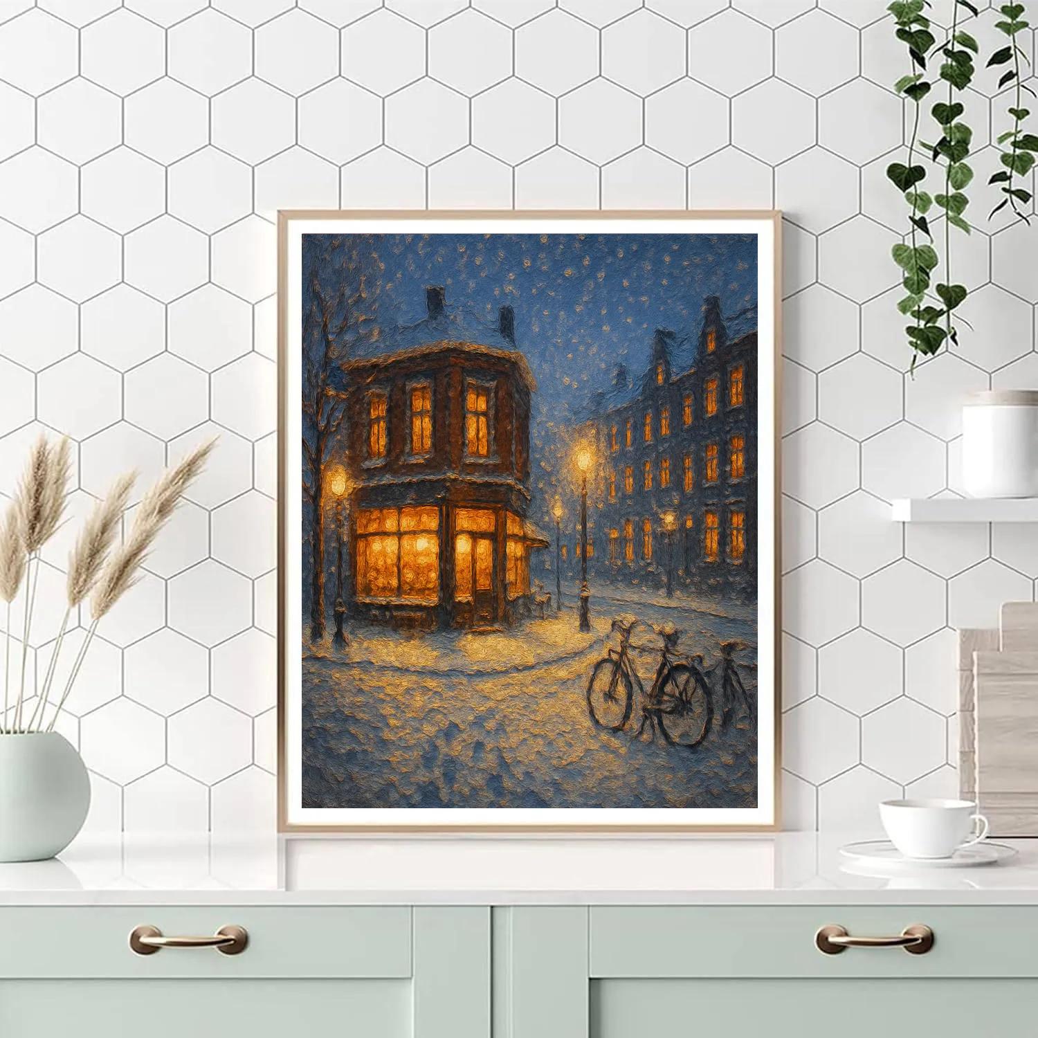 Snowlit Corner Cafe View Paint by numbers kits