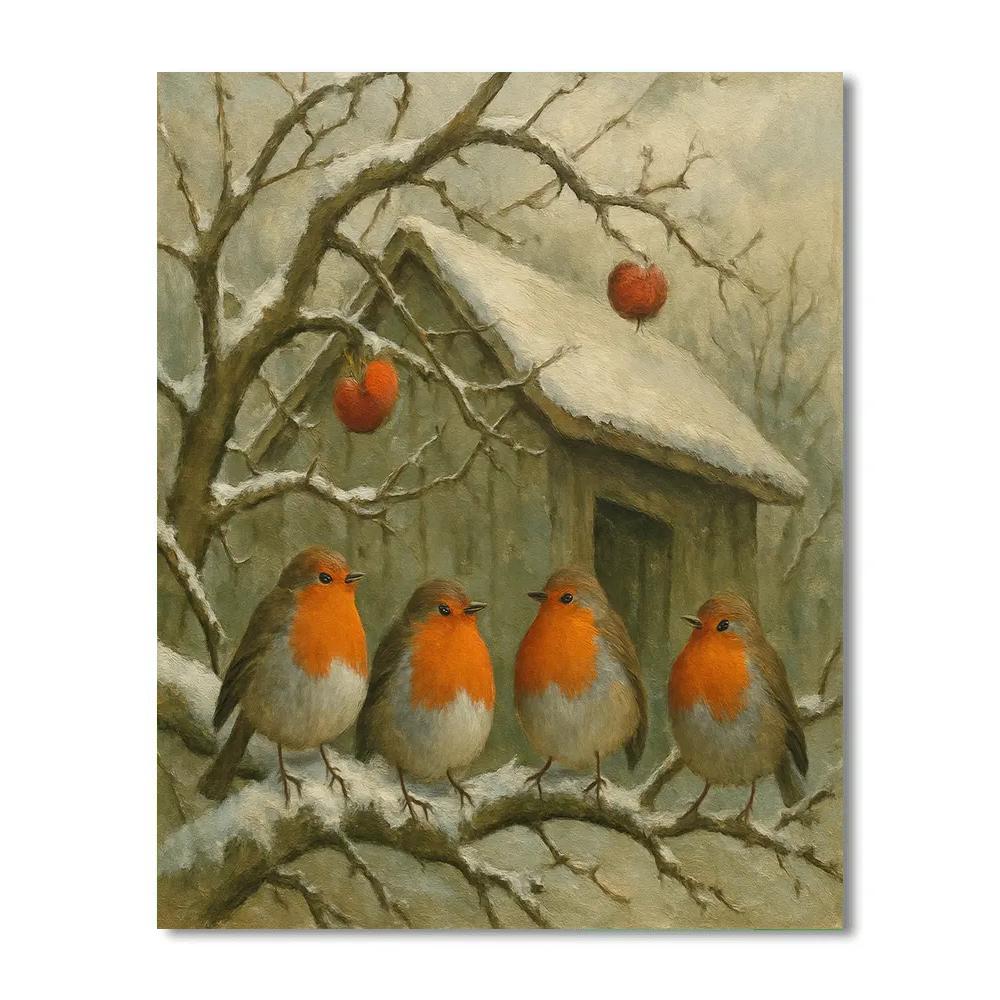 Winter Robins In The Orchard Nook paint by color