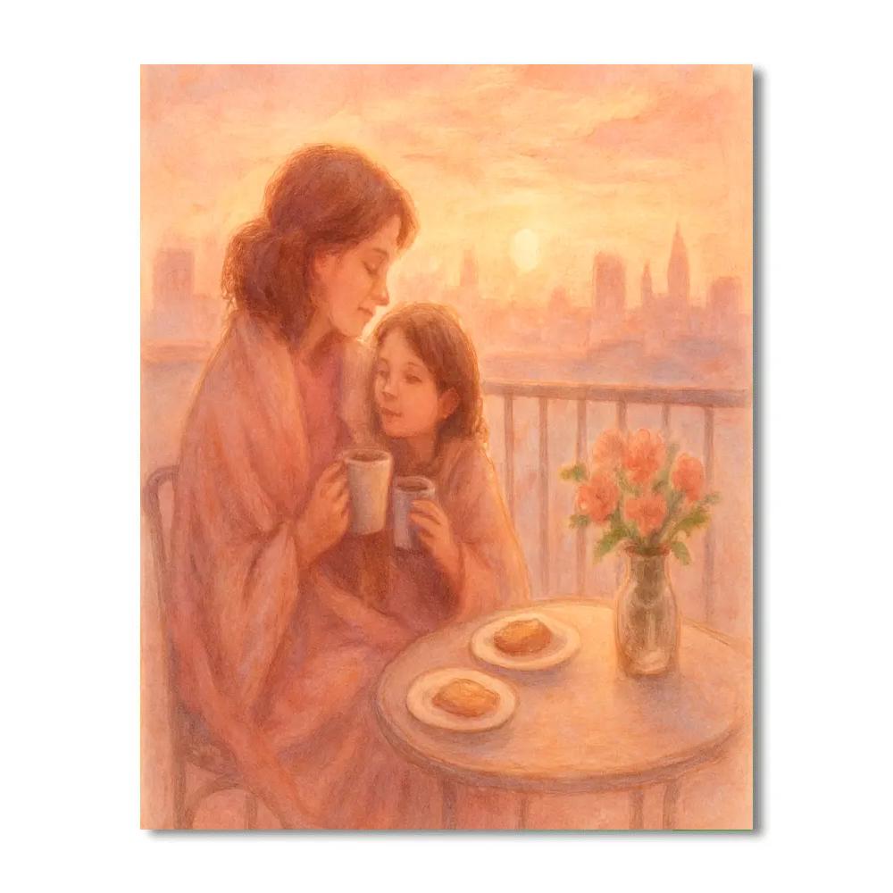 Sunrise Rooftop Breakfast With Mom paint by number