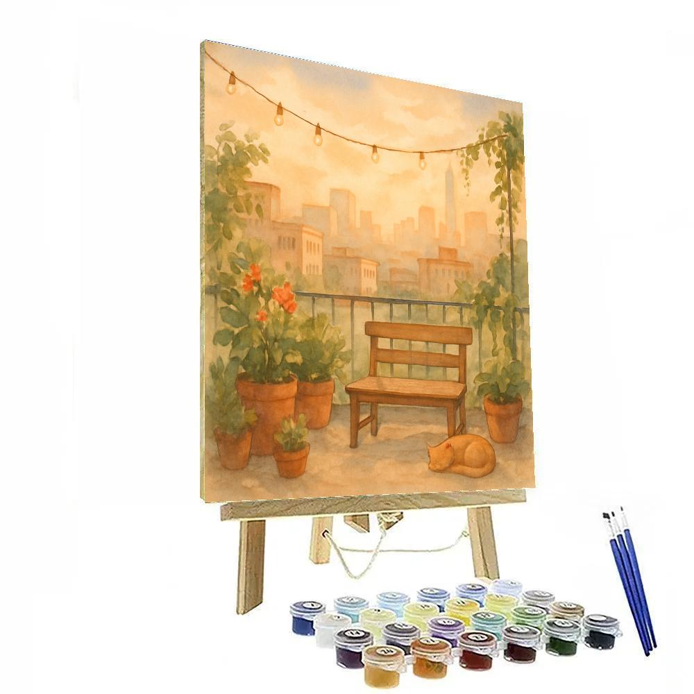 Rooftop Garden Over Skyline paint by number