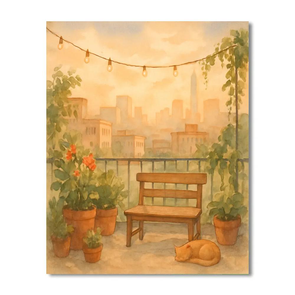 Rooftop Garden Over Skyline paint by number