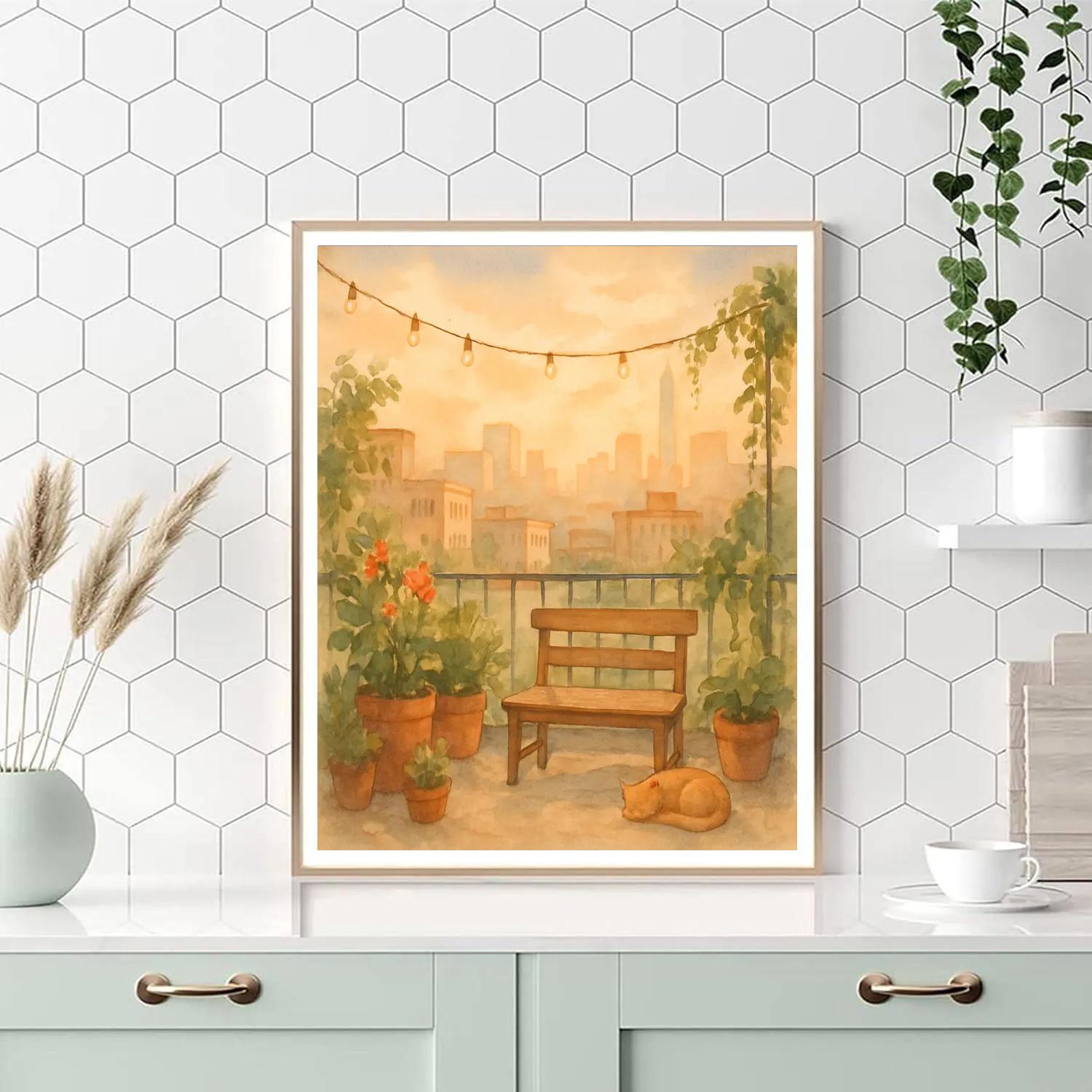 Rooftop Garden Over Skyline paint by number