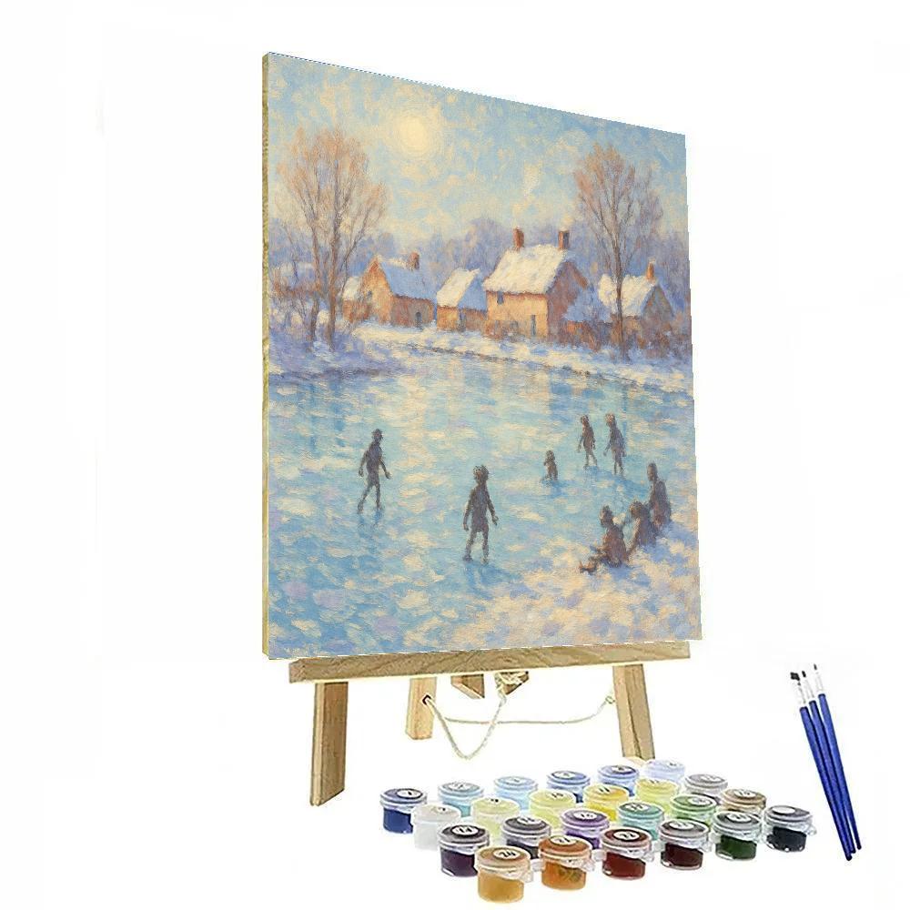 Sun Glitter On The Icy Village Pond paint by number