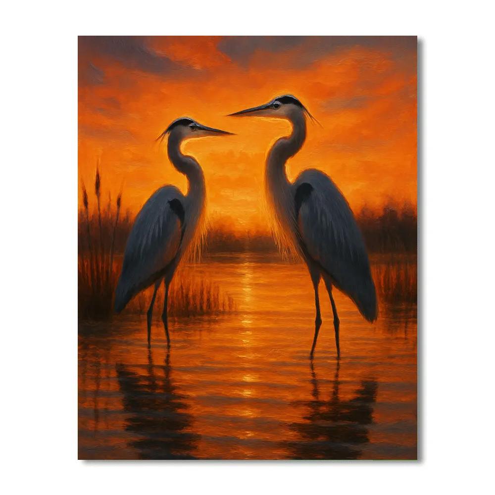Herons At The Ember Marsh paint by number