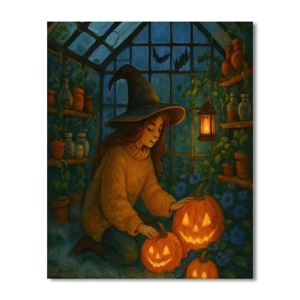 Witch Greenhouse Under The Harvest Moon paint by numbers